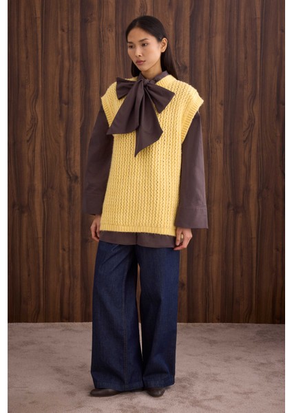 Bisiklet Yaka Süveter Soft Sarı modelleri