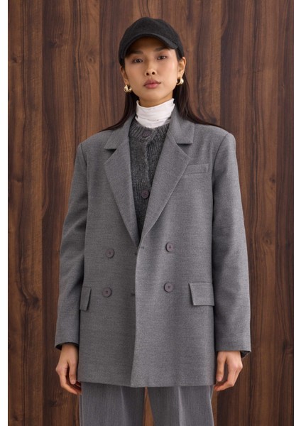 Ince Kaşe Kruvaze Ceket Antrasit