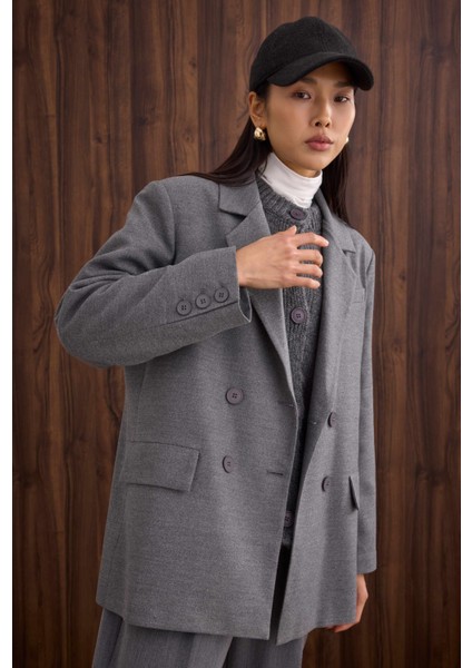 Ince Kaşe Kruvaze Ceket Antrasit modelleri