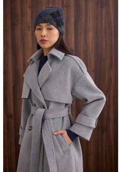 Rüzgarlıklı Uzun Kaban Gri Melanj fiyatları