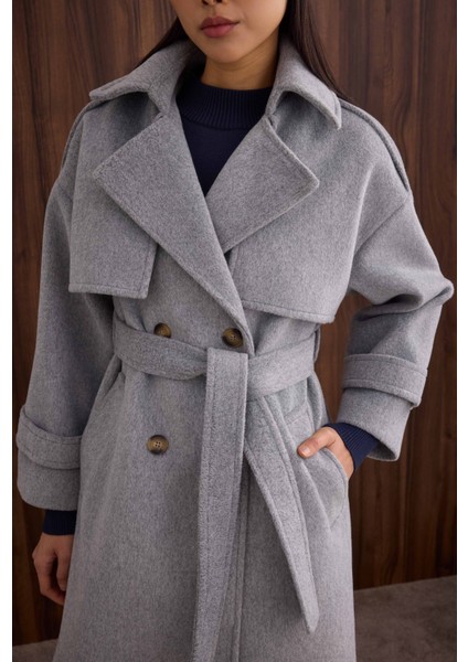 Rüzgarlıklı Uzun Kaban Gri Melanj modelleri