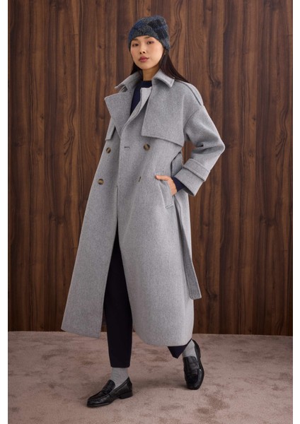 Rüzgarlıklı Uzun Kaban Gri Melanj fırsatları