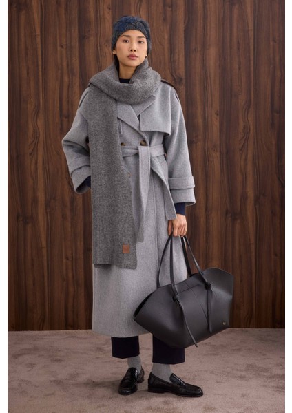 Rüzgarlıklı Uzun Kaban Gri Melanj indirimleri