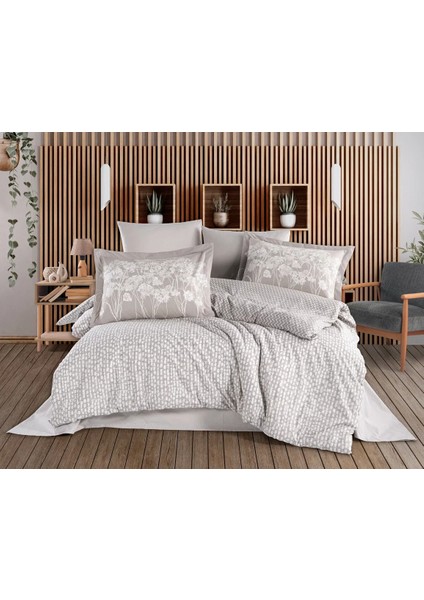 Çift Kişilik Poplin Nevresim Velura Taş