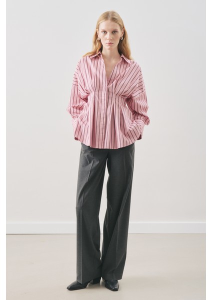 Pile Detaylı Gömlek Pembe Çizgili modelleri
