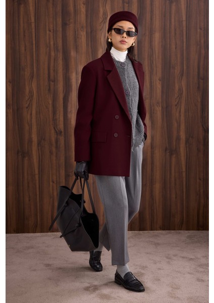 Ince Kaşe Kruvaze Ceket Bordo fiyatları