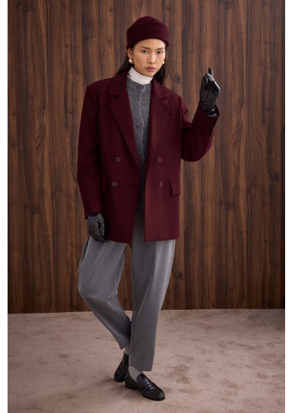 Ince Kaşe Kruvaze Ceket Bordo modelleri