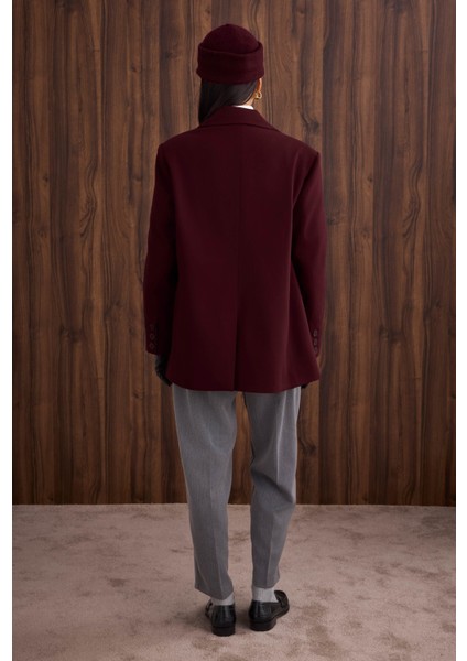 Ince Kaşe Kruvaze Ceket Bordo fırsatları