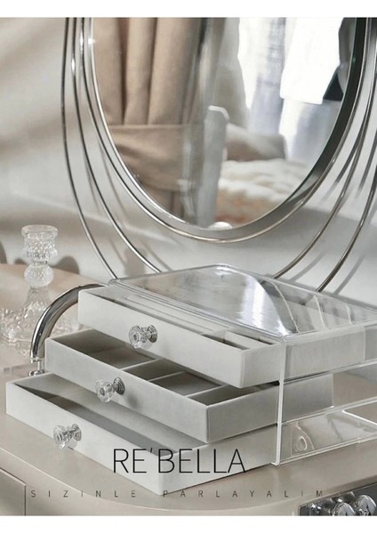 Buğz 3 Çekmeceli Bölmeli Şeffaf Takı Kutusu | Mücevher Saklama Kutusu | Gri Renk Seçeneği 13X23X10 fırsatları