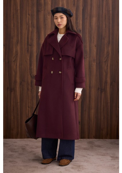 Rüzgarlıklı Uzun Kaban Bordo