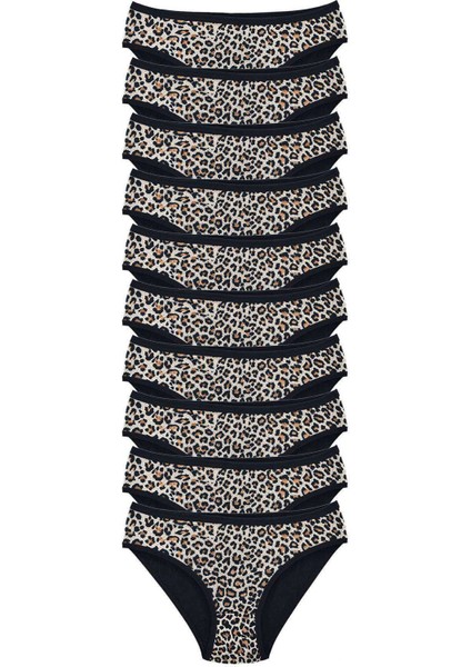 10 Adet Leopar Desenli Likralı Yumuşak Dokulu Kadın Slip Külot