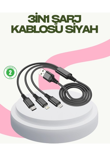 Buğz Hızlı Şarj Destekli Çoklu Şarj Kablosu – Seyahat ve Günlük Kullanım