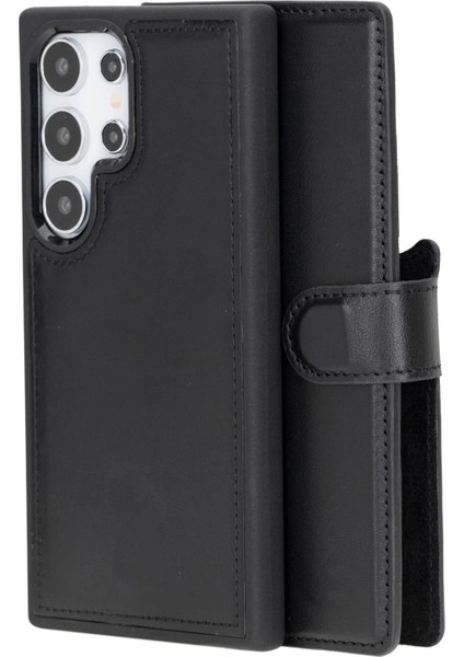 Buğz Samsung Galaxy S24 Ultra Uyumlu, Deri Cüzdanlı Kılıf, Parlak Siyah fiyatları