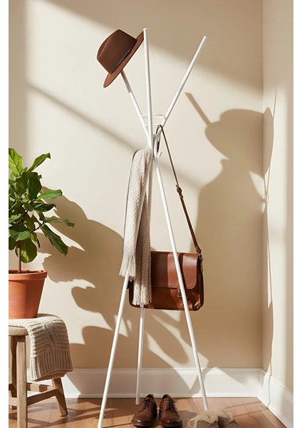 Asya Ayaklı Askılık Ofis Büro Askılık Portmanto Beyaz