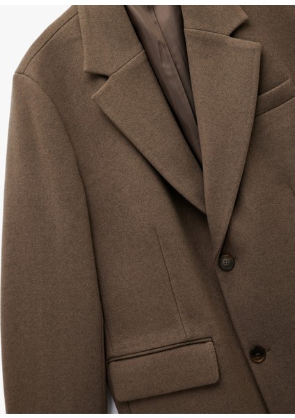 Regular Fit Cepli Mono Yaka Düğmeli Uzun Kaşe Kaban modelleri