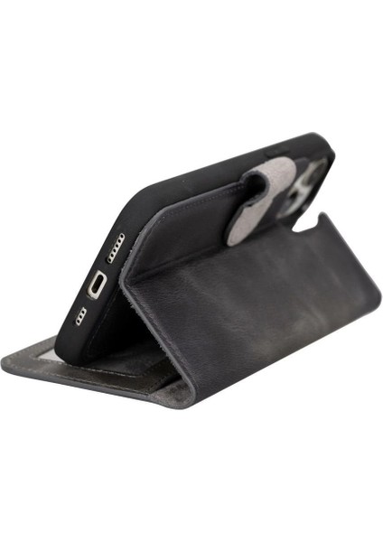 Buğz Apple iPhone 15 Plus Uyumlu Deri Cüzdanlı Kılıf Mwwn VS4EF Gri modelleri