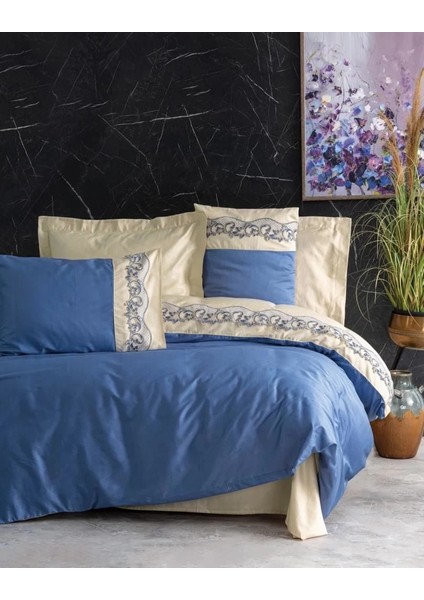 Buğz Cotton Box Brode Nakışlı Çift Kişilik Saten Nevresim Takımı Amaya Bej