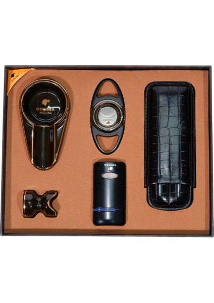 Çakmak Kesici Kılıf Küllük Sehpa Beşli Siyah Puro Seti CST0261