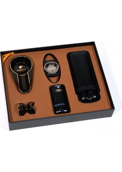 Çakmak Kesici Kılıf Küllük Sehpa Beşli Siyah Puro Seti CST0261 fiyatları