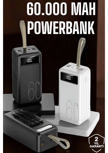 Buğz Powerbank 60.000 Mah Dijital Göstergeli 4 Portlu Taşınabilir