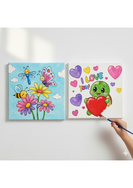 Okul Etkinliği-2'li Tuval Boyama Seti. 20X20 cm Uv Baskı 6 Akrilik Boya 1 FIRÇA-MODEL-385 fiyatları