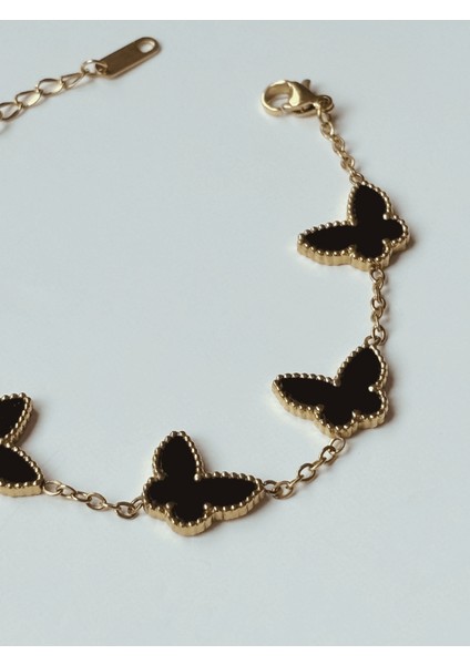 Siyah Sıra Kelebekli Gold Bileklik modelleri