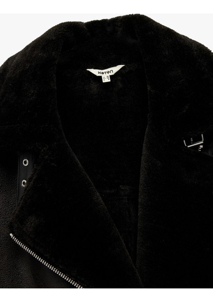 Içi Peluş Astarlı Uzun Kollu Fermuarlı Uzun Suni Deri Biker Ceket indirimleri