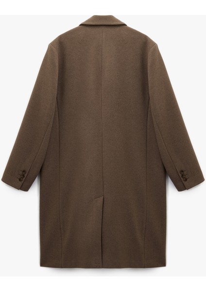 Regular Fit Cepli Mono Yaka Düğmeli Uzun Kaşe Kaban fiyatları