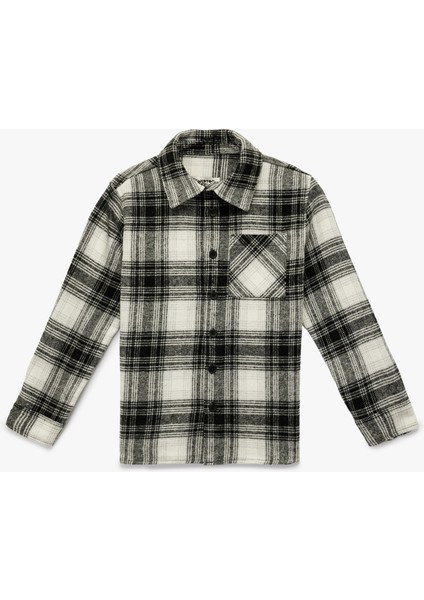 Düğmeli Uzun Kollu Cep Detaylı Ekose Oduncu Gömleği