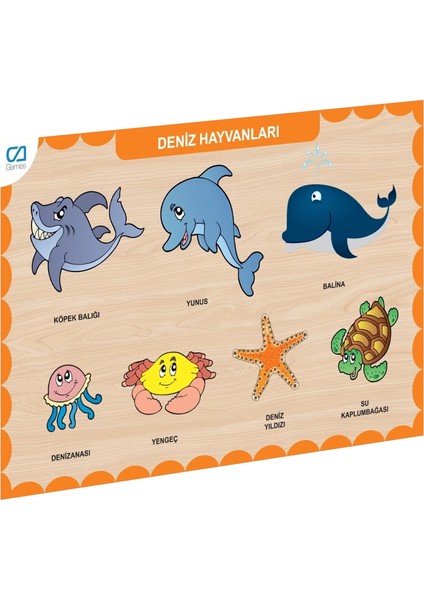 Buğz CAAHS-3212 Ca Games Ahşap Deniz Hayvanları Bul-Tak