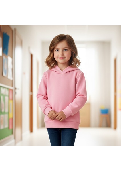 Woody Cord Çocuk Sweatshirt Kapüşonlu - Pembe - Düz