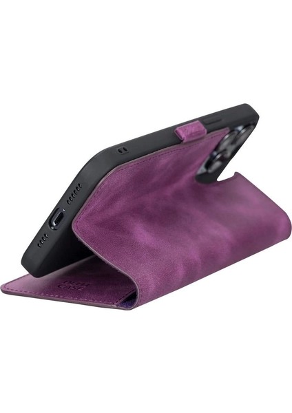 Buğz Apple iPhone 13 Pro Max Uyumlu Deri Cüzdanlı Kılıf Rustik Mor fırsatları