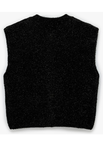 Metalik Iplik Detaylı Parıltılı Bisiklet Yaka Triko Düğmeli Peluş Yelek fiyatları