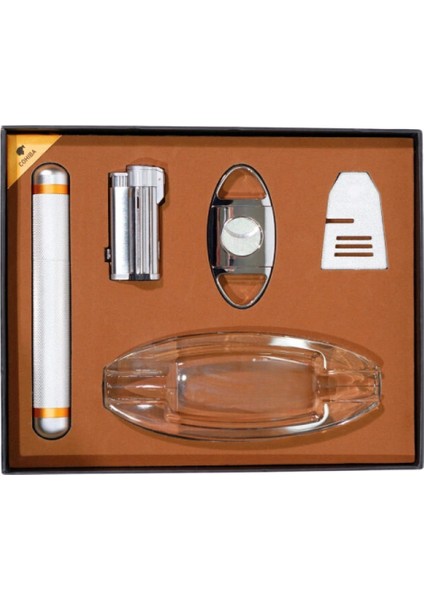 Çakmak Kesici Tüp Küllük Sehpa Beşli Gümüş Puro Seti CST0264
