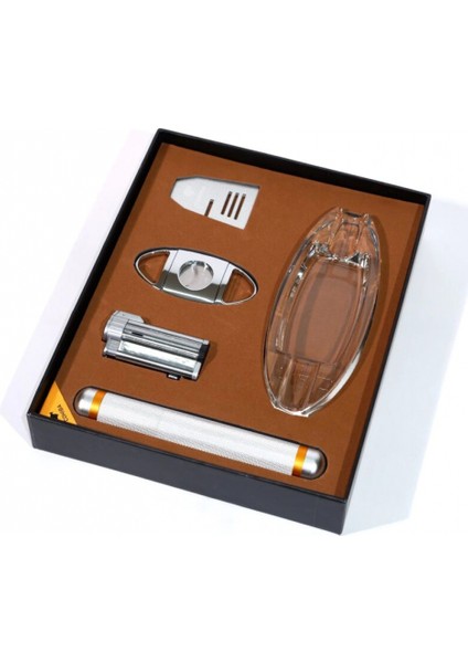 Çakmak Kesici Tüp Küllük Sehpa Beşli Gümüş Puro Seti CST0264 fiyatları