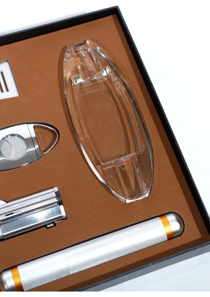 Çakmak Kesici Tüp Küllük Sehpa Beşli Gümüş Puro Seti CST0264 modelleri