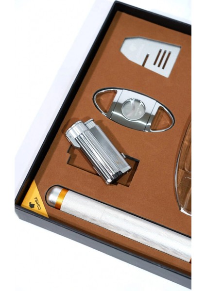 Çakmak Kesici Tüp Küllük Sehpa Beşli Gümüş Puro Seti CST0264 indirimleri