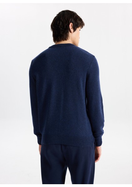 D5WM-KZK3771 Lacivert Melanj Bisiklet Yaka Relaxed Örgü Desenli Erkek Kazak indirimleri