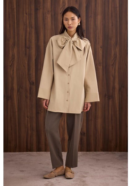 Fiyonk Detaylı Gömlek Koyu Bej fiyatları