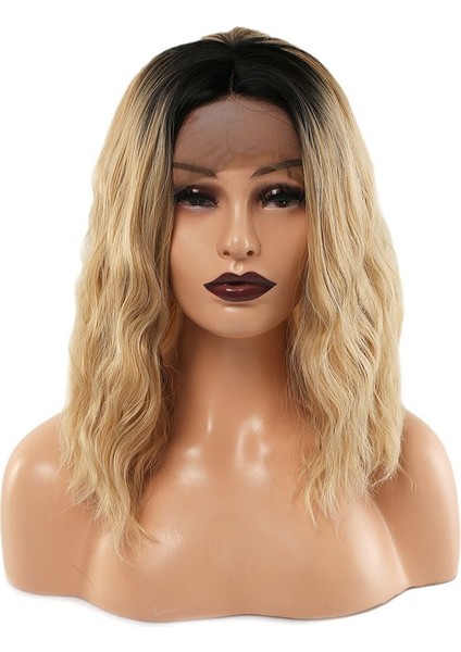 Fiber Sentetik Dalgalı Kısa Tül Peruk / Siyah Balköpüğü Ombreli