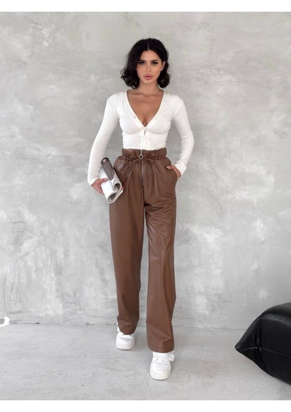 Kendinden Ince Kemerli Deri Pantolon Kahve indirimleri