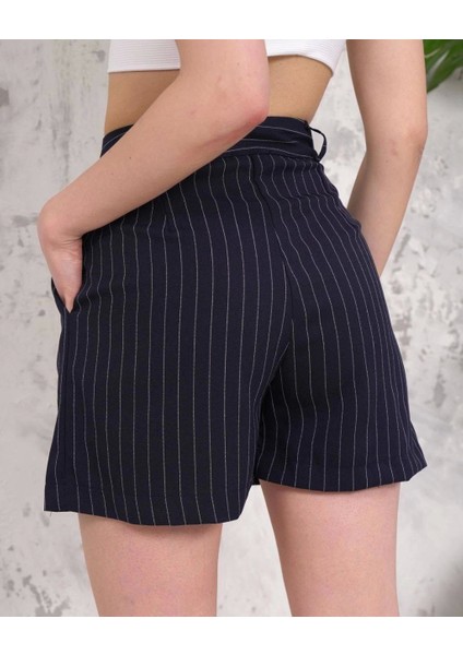 Çizgili Düğmeli Şort Siyah S2551251 modelleri