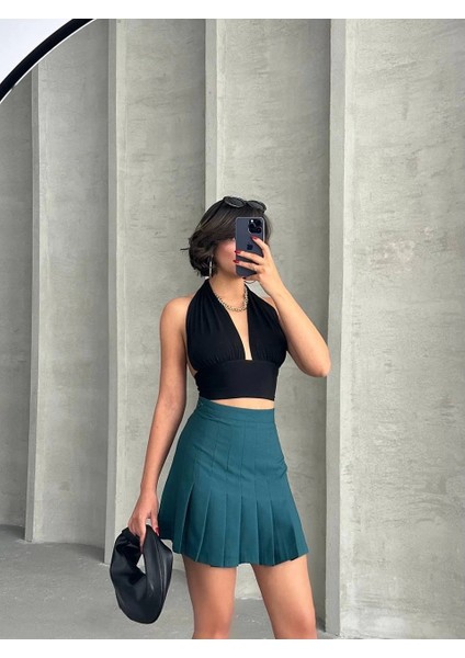 Pileli Düğmeli Etek Yeşil S24811 modelleri