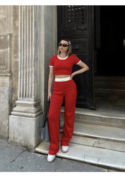 Crop Pantolon Biyeli Takım Kırmızı fiyatları