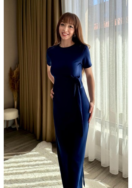 Bağlamalı Lacivert Midi Modal Elbise fırsatları