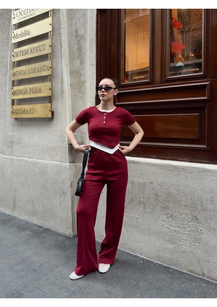 Düğme Yakalı Bordo Alt Üst Takım S3943