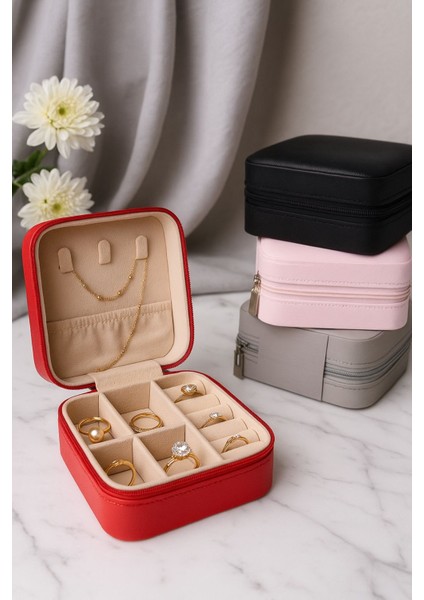 Çift Gözlü Seyahat Tipi Takı Kutusu Kırmızı fiyatları