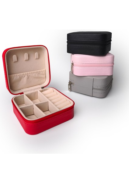 Çift Gözlü Seyahat Tipi Takı Kutusu Kırmızı modelleri