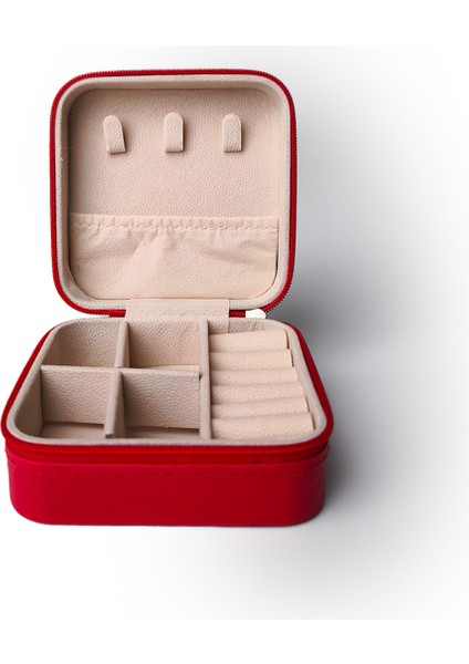 Çift Gözlü Seyahat Tipi Takı Kutusu Kırmızı fırsatları