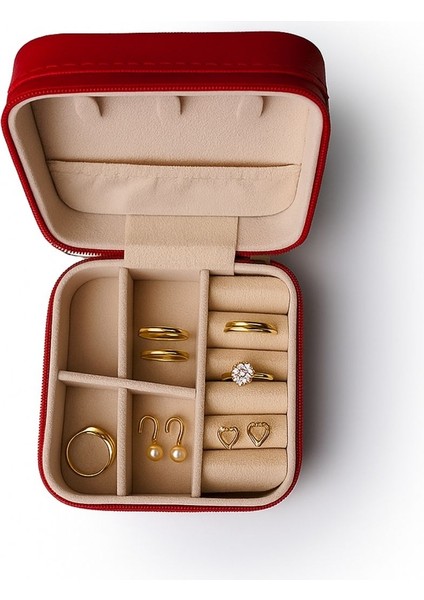 Çift Gözlü Seyahat Tipi Takı Kutusu Kırmızı indirimleri